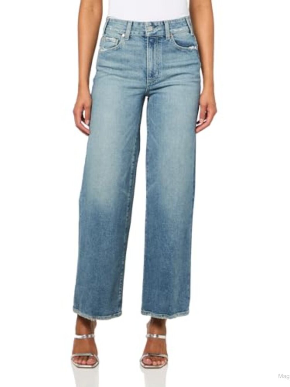 PAIGE High Rise Wide Leg Ankle Jeans Petite Medium Stretch Denim